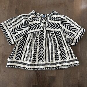 Old Navy Womens Jacquard Babydoll‎ Top Aztec Western Boho Black White 2X